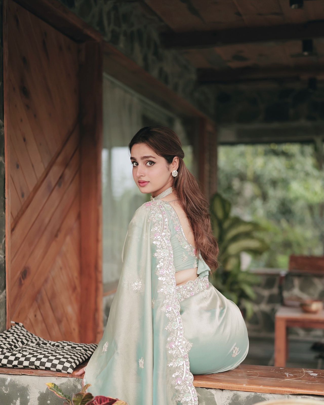 Premium Space Silk Rama Saree with Embroidery Work