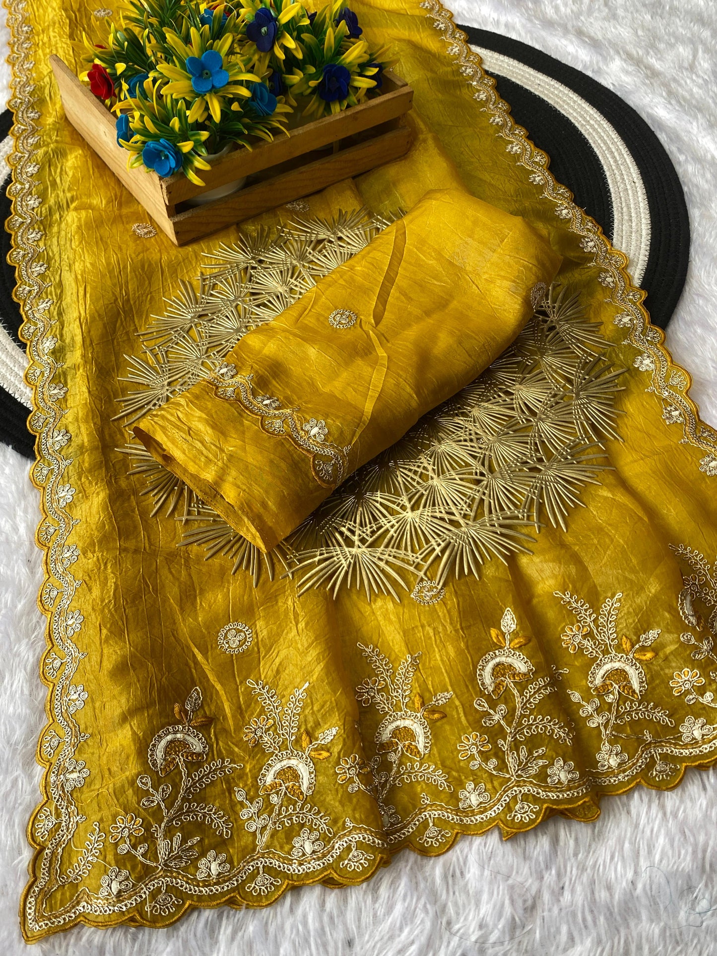 Gold Crush Saree with Silver Sequin & Thread Work