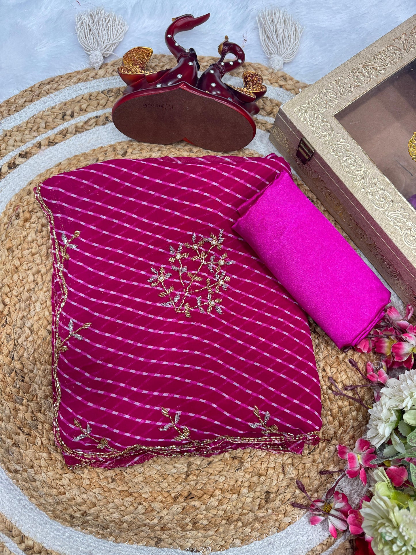 Premium Georgette Drape Ethnic Leriya Saree with Katdana Handwork