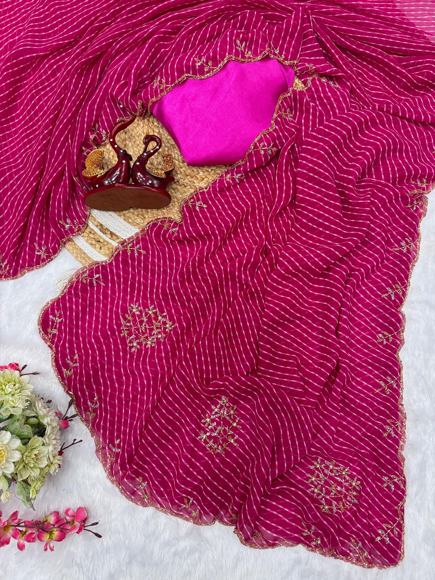 Premium Georgette Drape Ethnic Leriya Saree with Katdana Handwork