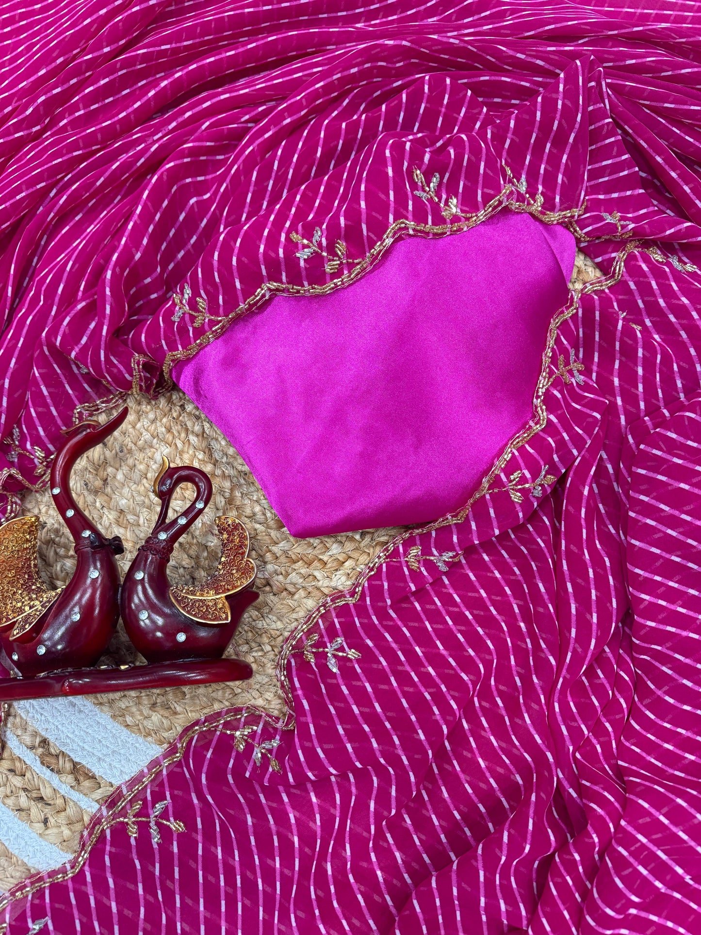 Premium Georgette Drape Ethnic Leriya Saree with Katdana Handwork