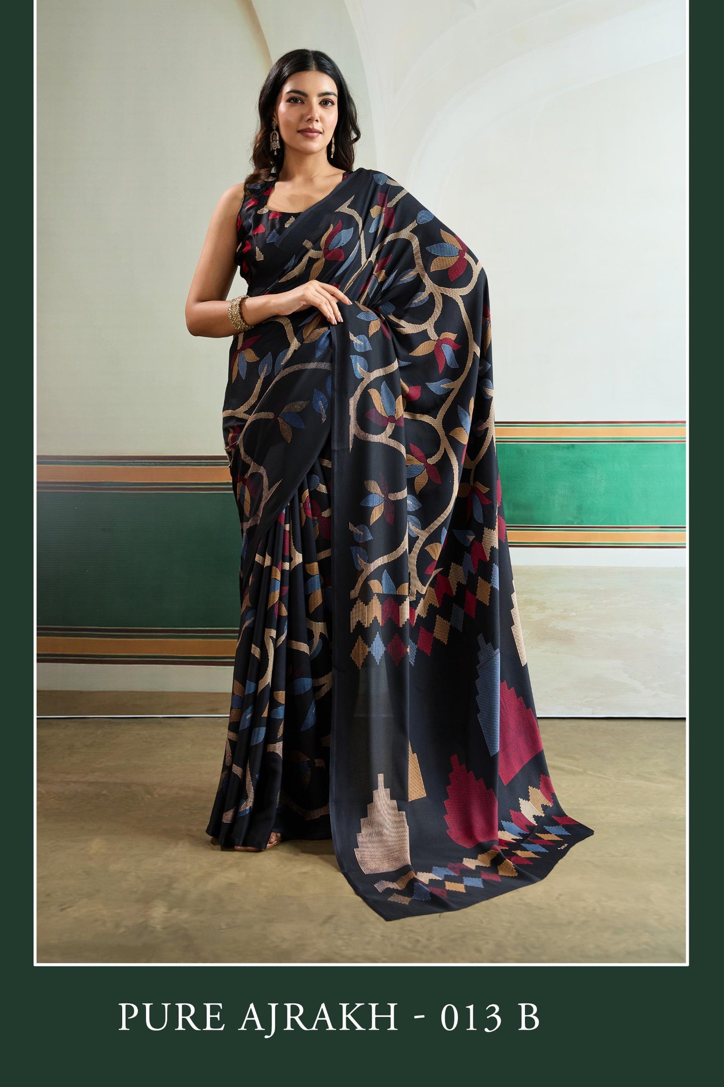 Premium Modal Satin Ajrakh Print Saree