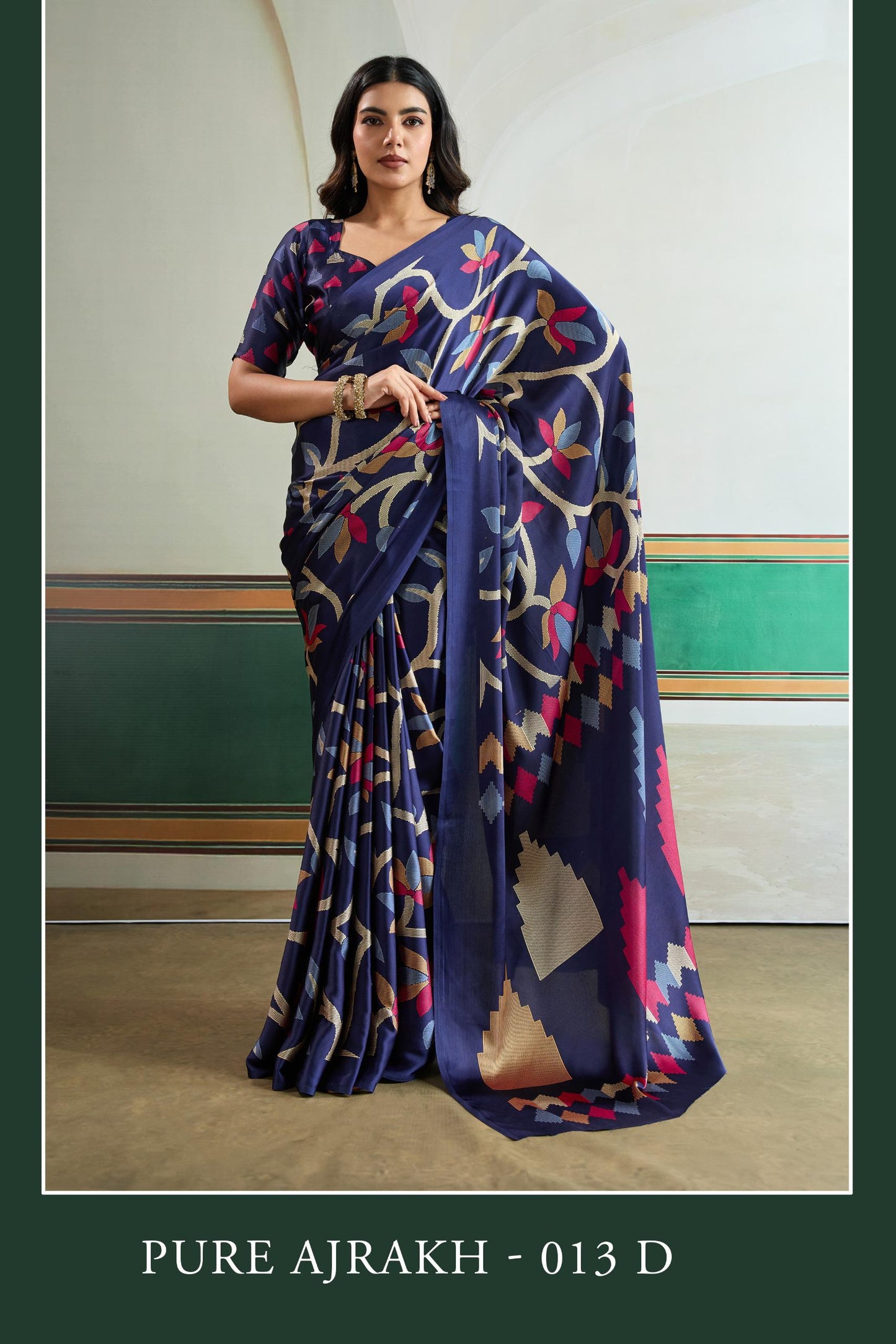 Premium Modal Satin Ajrakh Print Saree