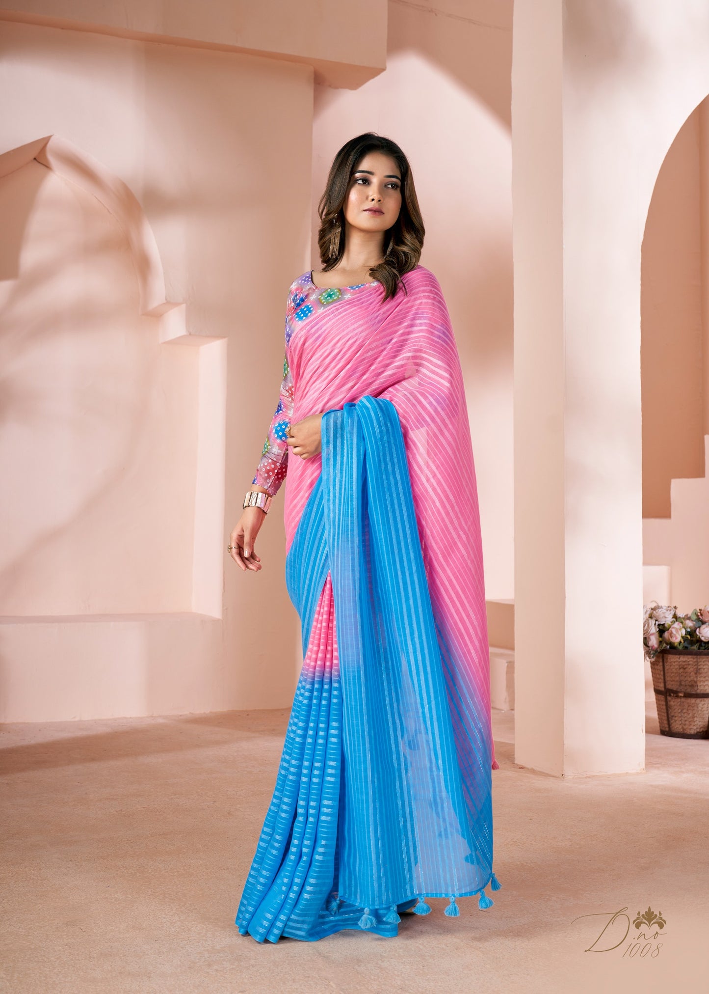 Elegant Shaded Print Linen Saree with Digital Blouse