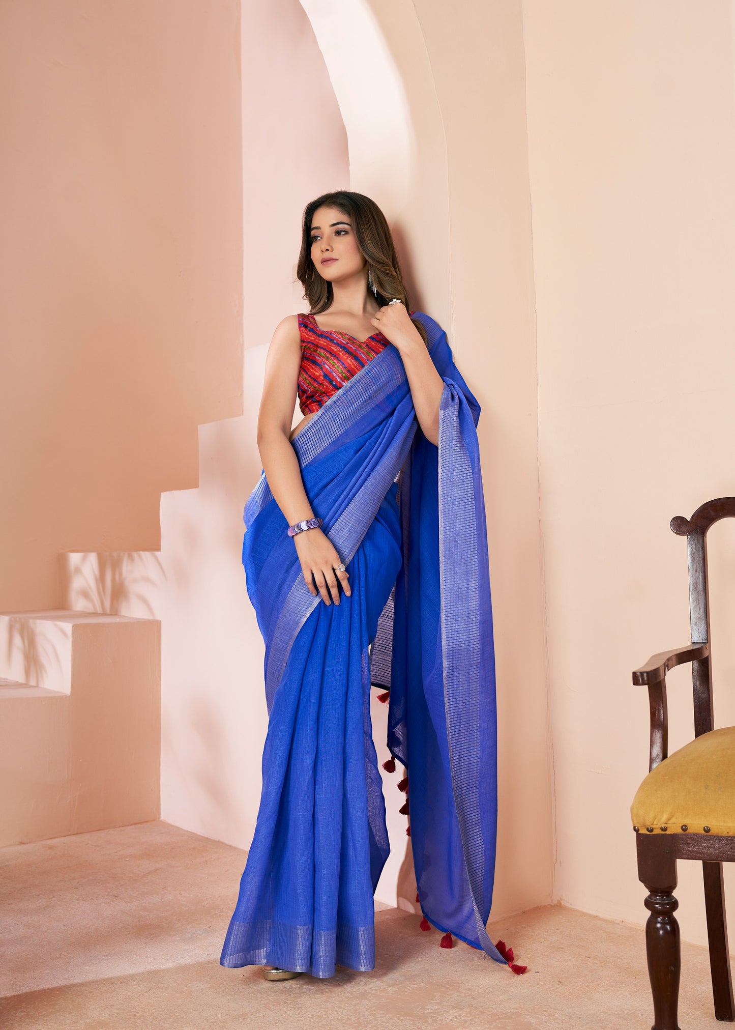 Elegant Shaded Print Linen Saree with Digital Blouse