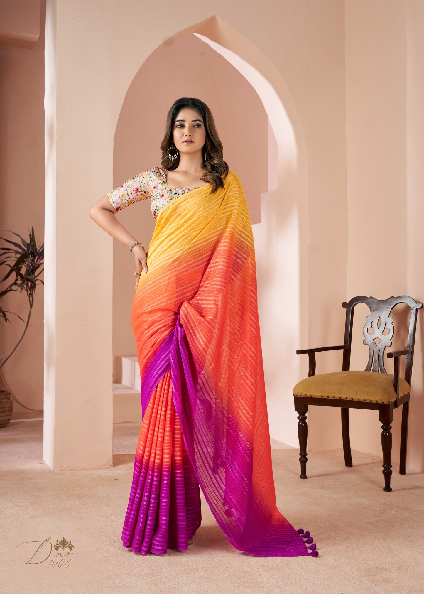 Elegant Shaded Print Linen Saree with Digital Blouse