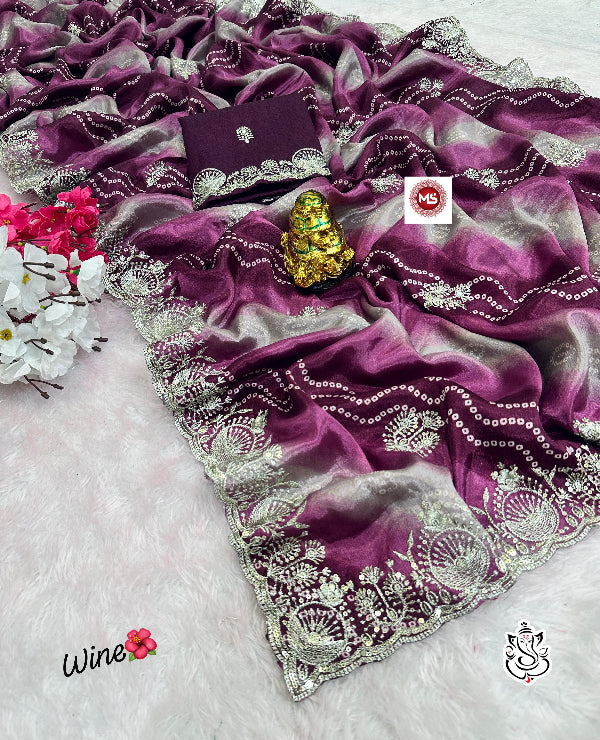 Premium Bandhini Soft Chinon Silk Multicolour Saree
