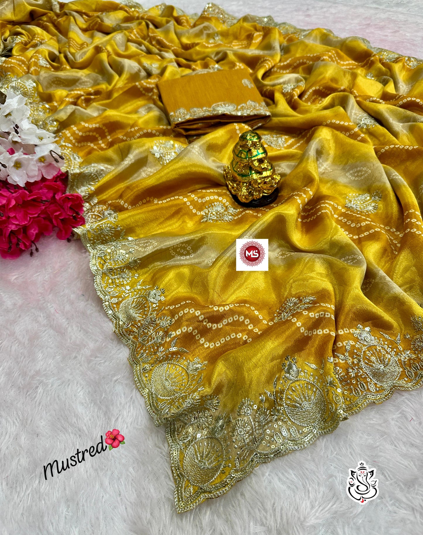 Premium Bandhini Soft Chinon Silk Multicolour Saree