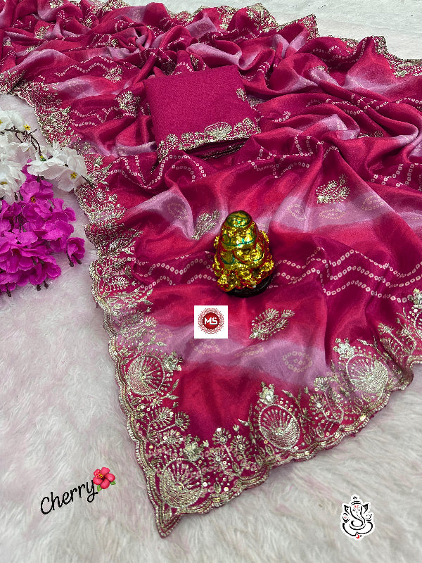 Premium Bandhini Soft Chinon Silk Multicolour Saree