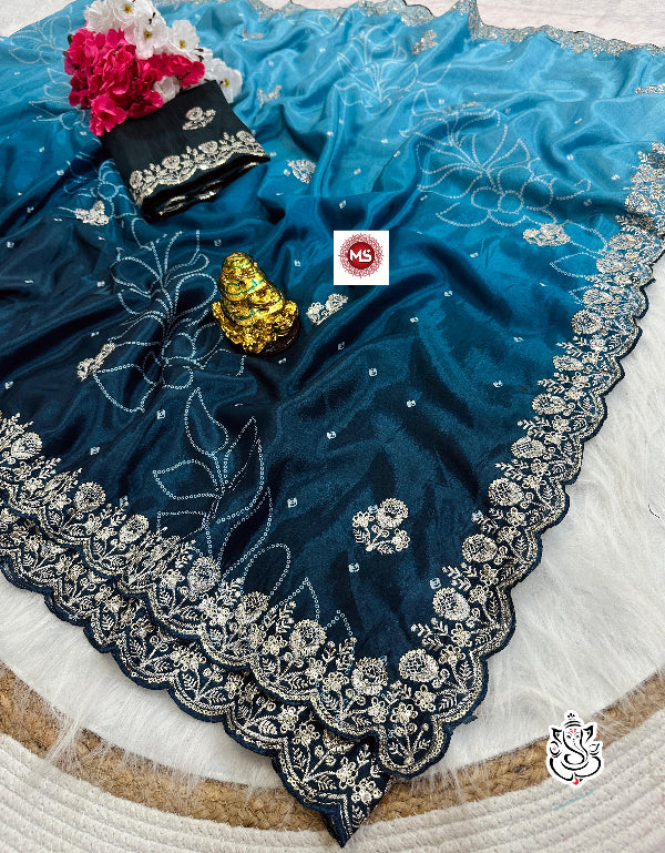 Latest Designer Soft Chinon Silk Digital Print Saree