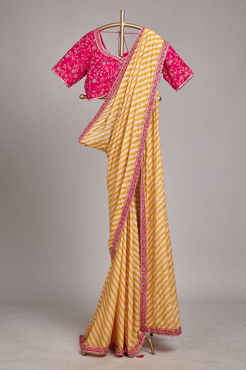 Trending Vichitra Silk Digital Print Zigzag Saree