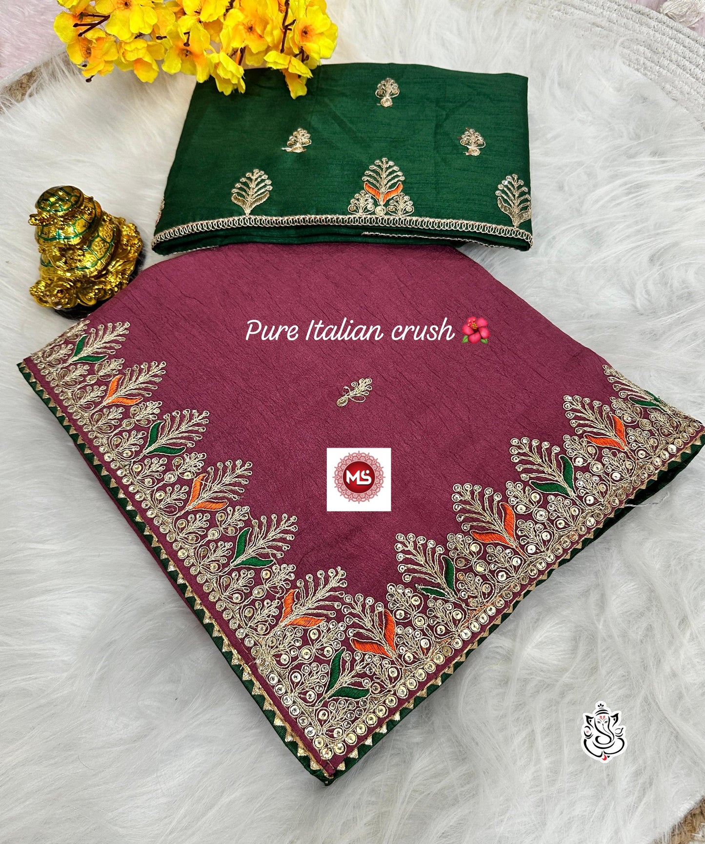 Heavy Italian Crush Fabric fully Heavy Coding Seqins Saree