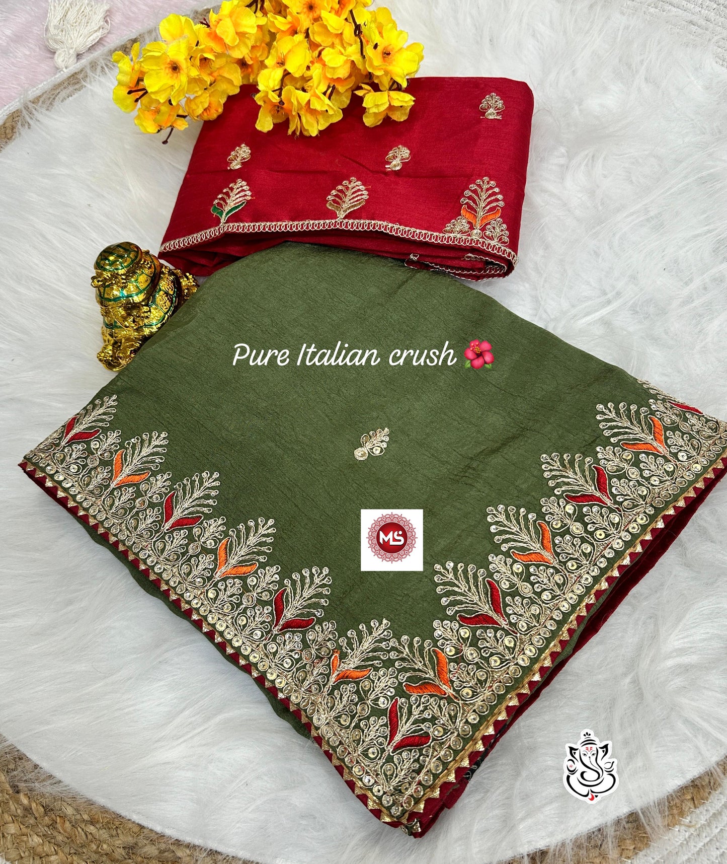 Heavy Italian Crush Fabric fully Heavy Coding Seqins Saree