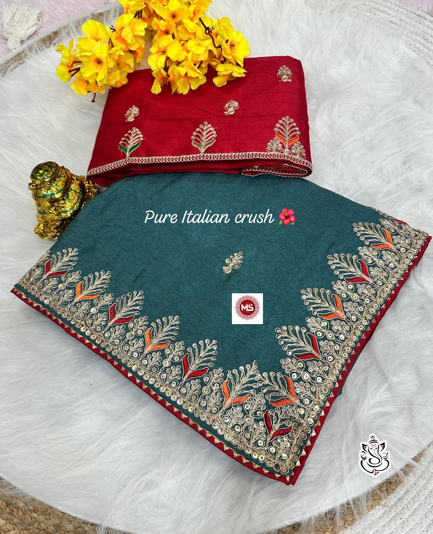 Heavy Italian Crush Fabric fully Heavy Coding Seqins Saree