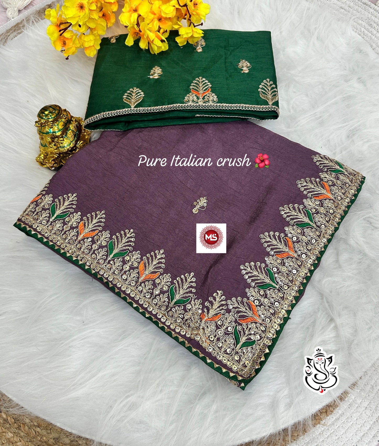 Heavy Italian Crush Fabric fully Heavy Coding Seqins Saree