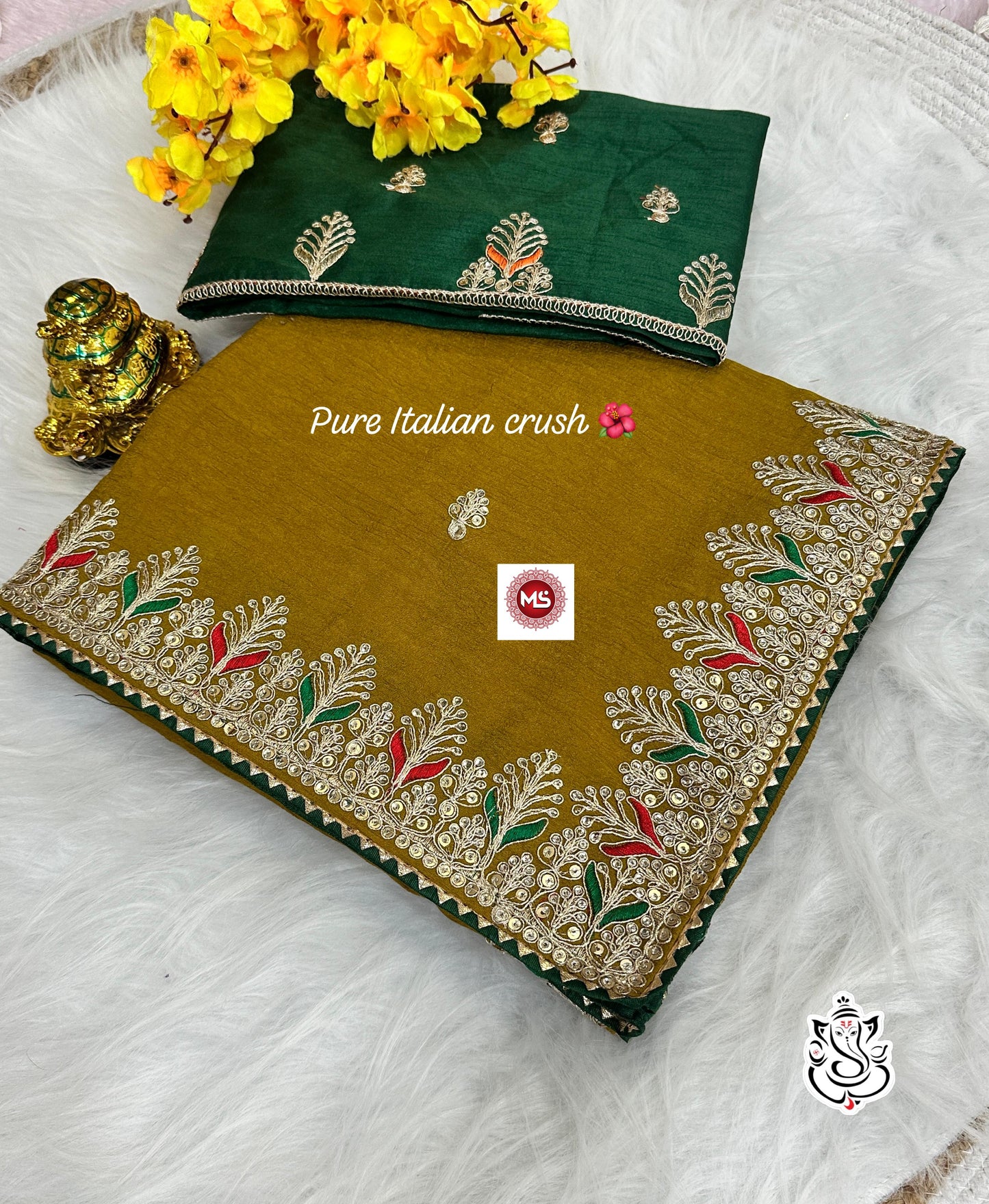 Heavy Italian Crush Fabric fully Heavy Coding Seqins Saree