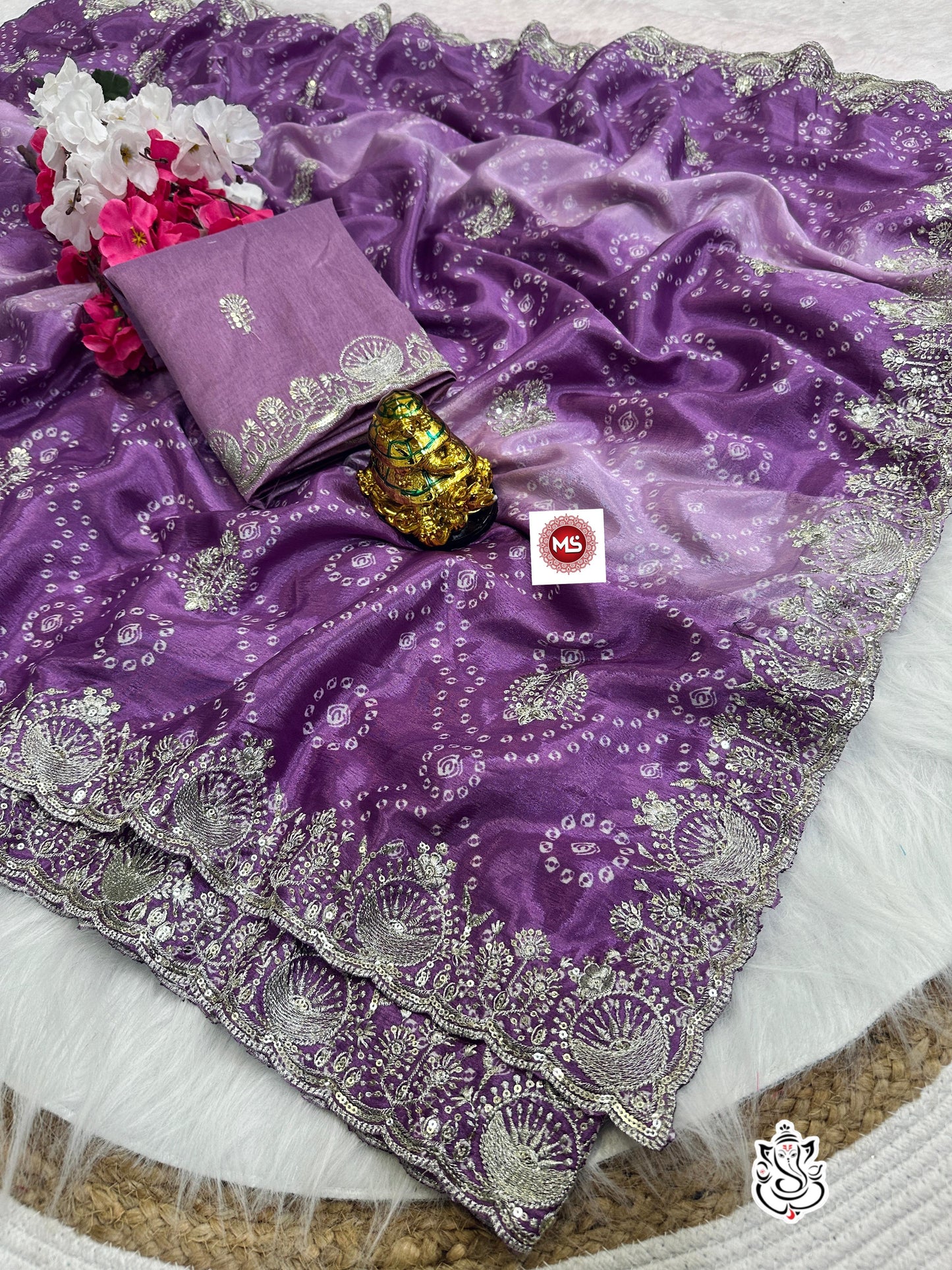 Premium Bandhani Magic Chinon Silk Saree