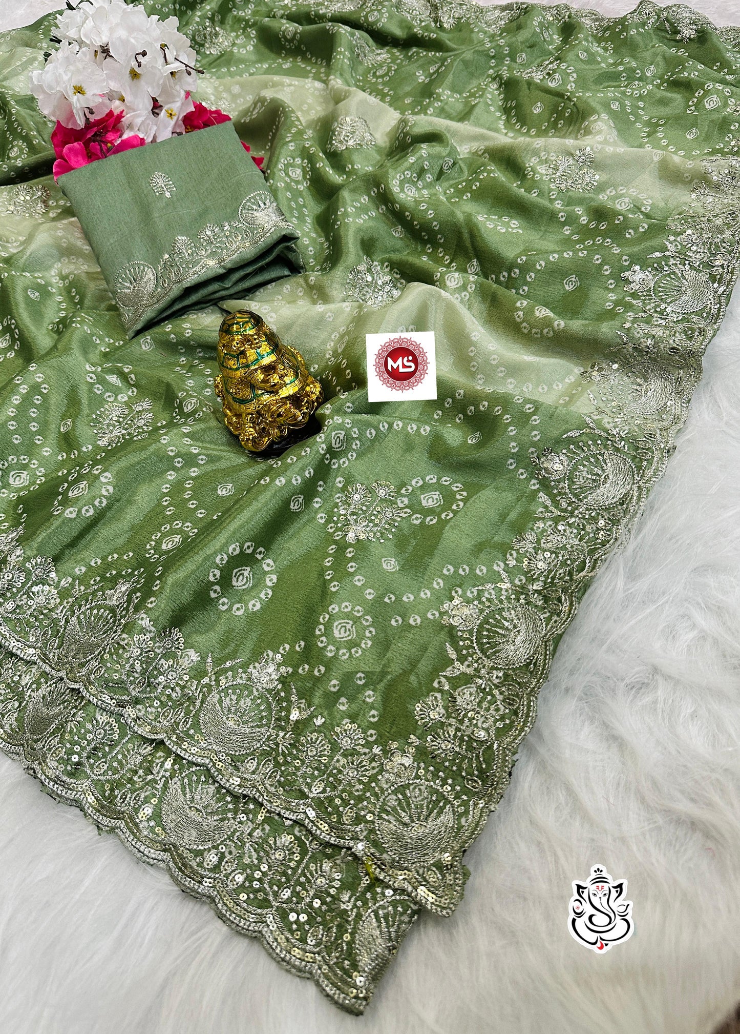 Premium Bandhani Magic Chinon Silk Saree