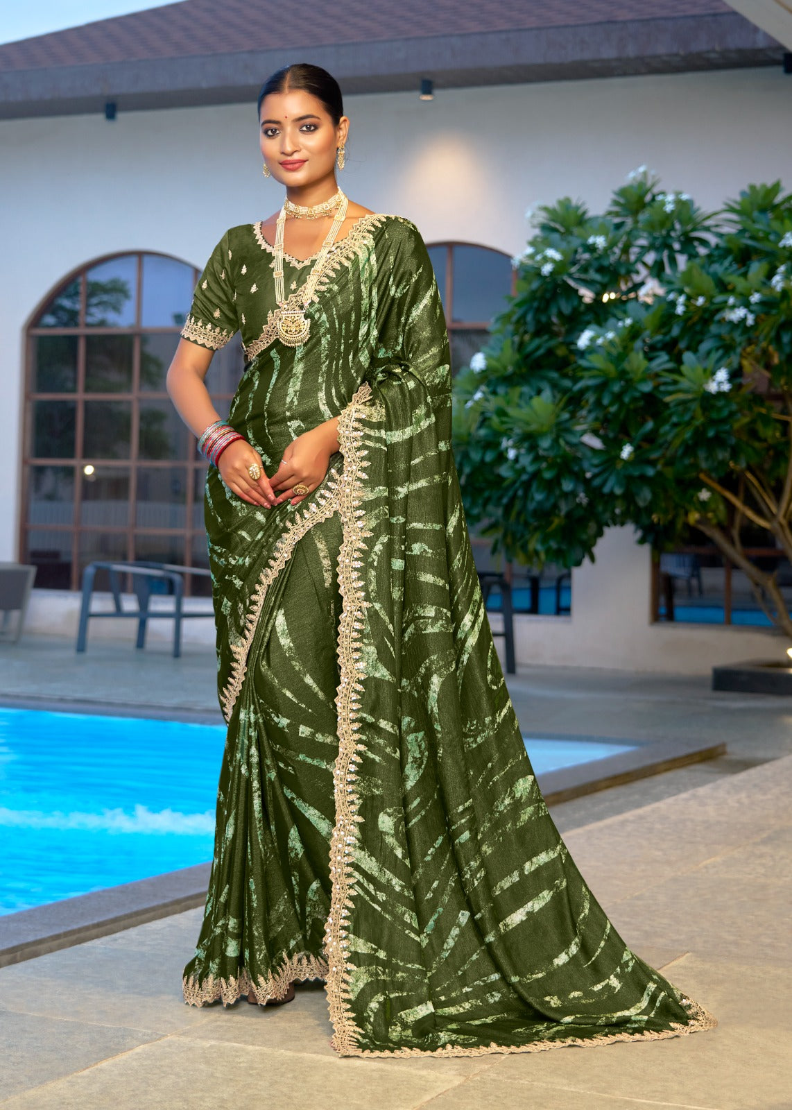 Premium Embroidered Velvet Chiffon Saree with Designer Blouse