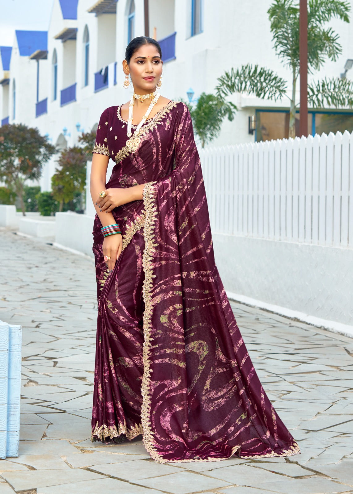 Premium Embroidered Velvet Chiffon Saree with Designer Blouse