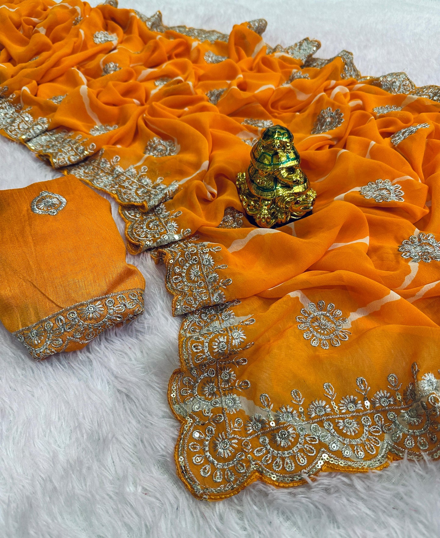 Premium Leheriya Georgette Saree with Heavy C-Pallu & Designer Blouse