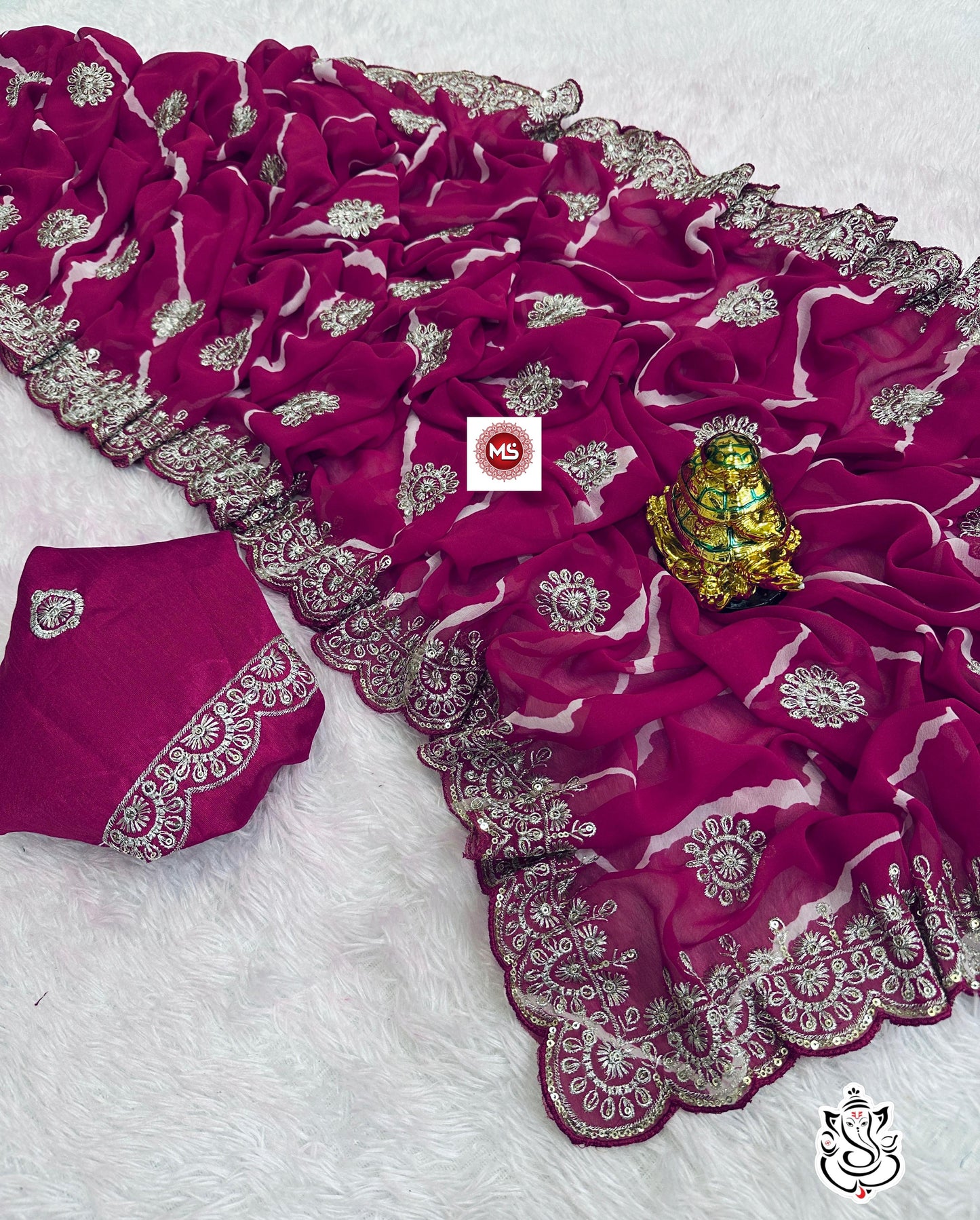 Premium Leheriya Georgette Saree with Heavy C-Pallu & Designer Blouse