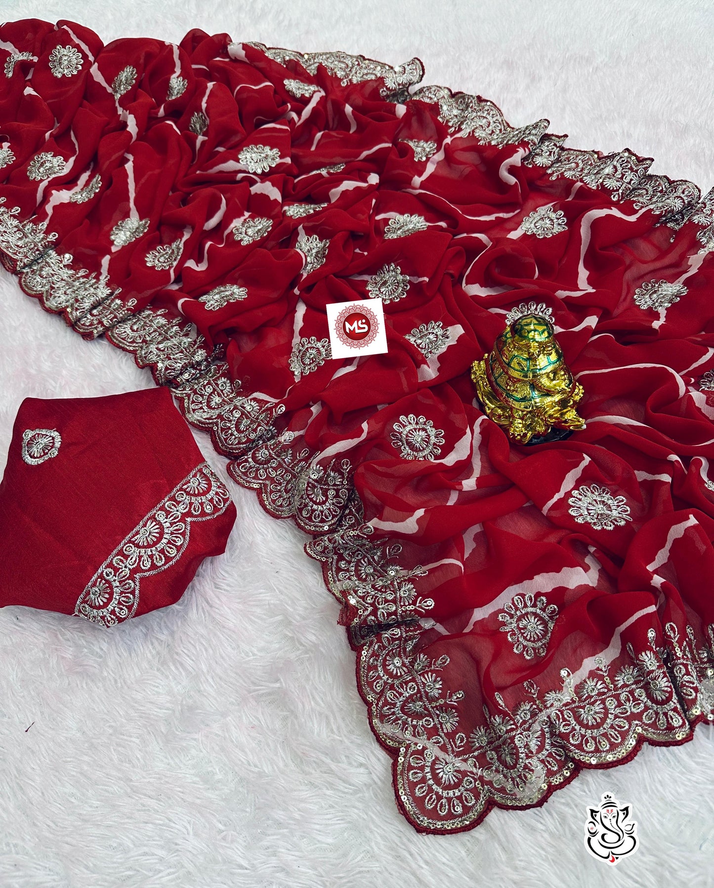 Premium Leheriya Georgette Saree with Heavy C-Pallu & Designer Blouse