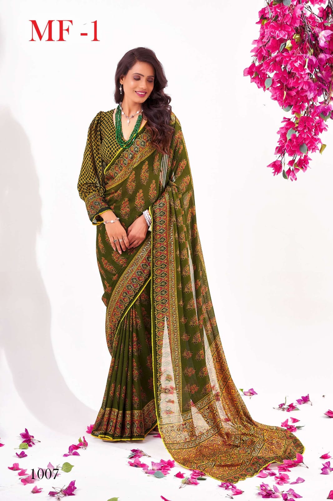 Elegant Moss Fabric Sequin Foil Saree with Cutwork Border