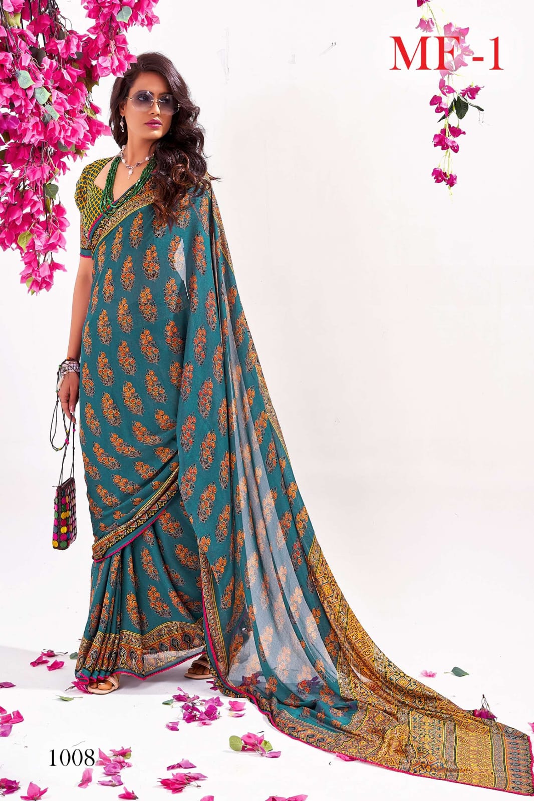 Elegant Moss Fabric Sequin Foil Saree with Cutwork Border