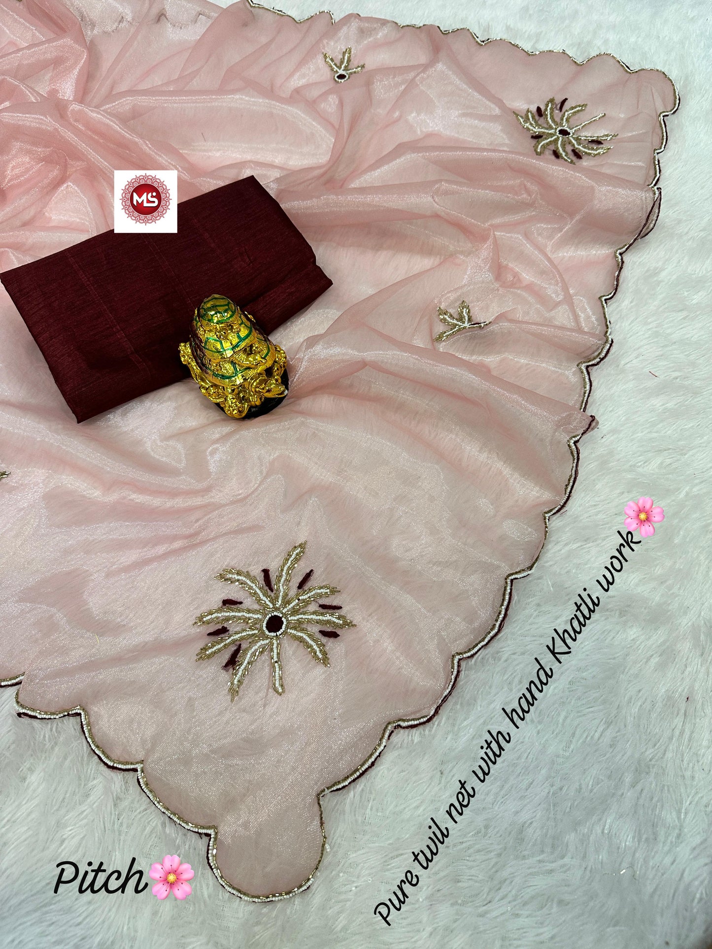 Premium Twile Net Saree with Hand Cutdana, Moti & Khatli Work