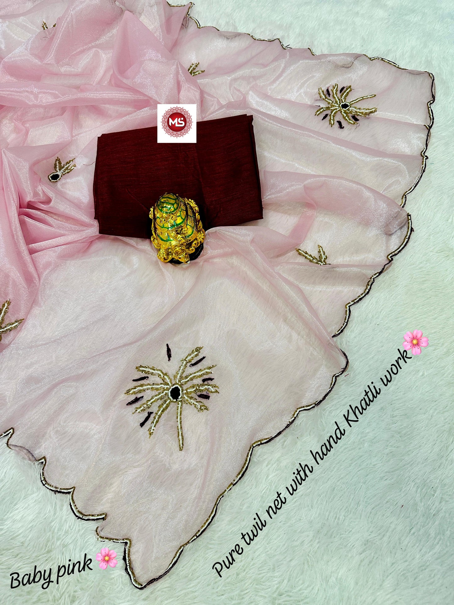 Premium Twile Net Saree with Hand Cutdana, Moti & Khatli Work