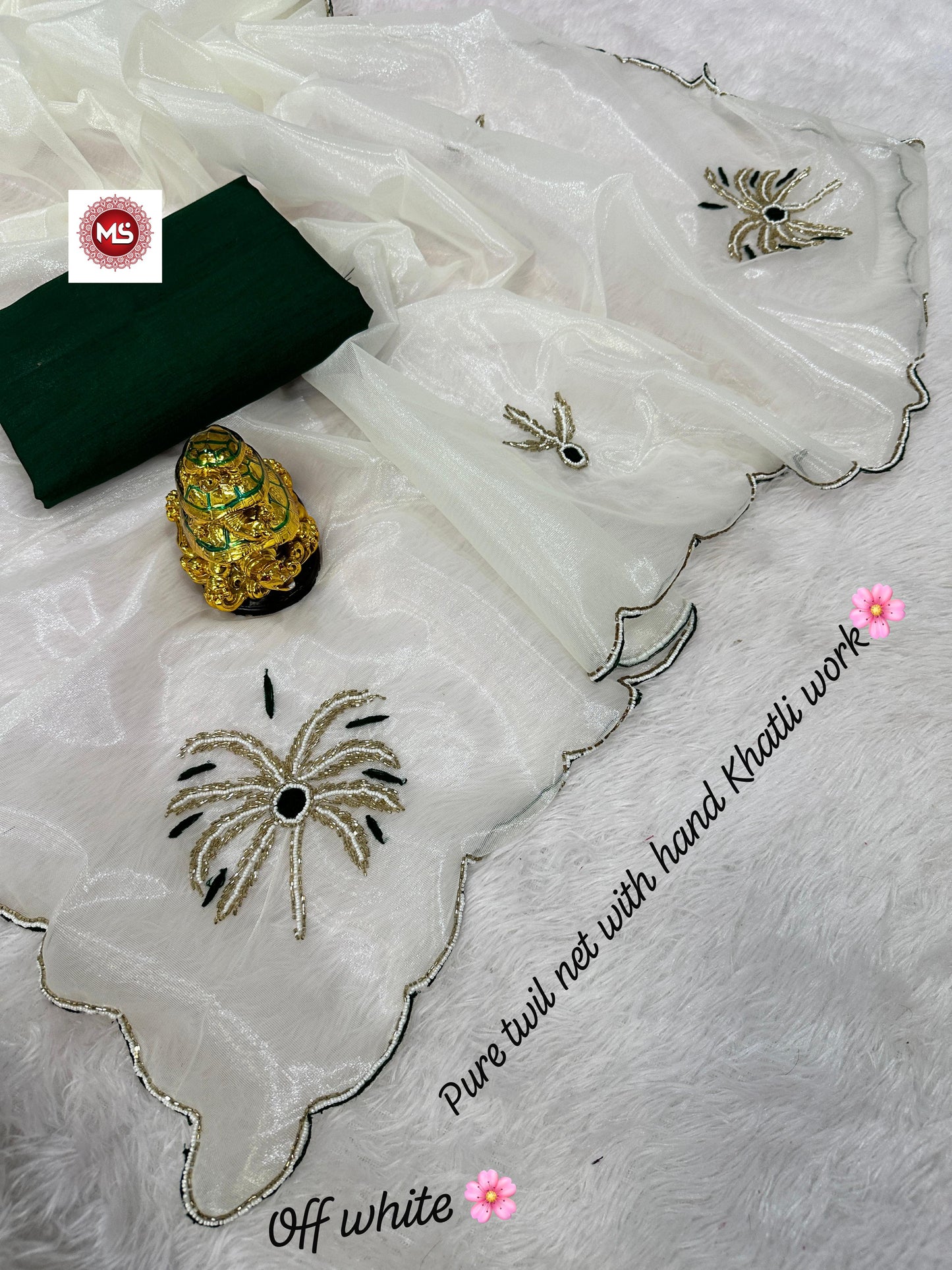 Premium Twile Net Saree with Hand Cutdana, Moti & Khatli Work