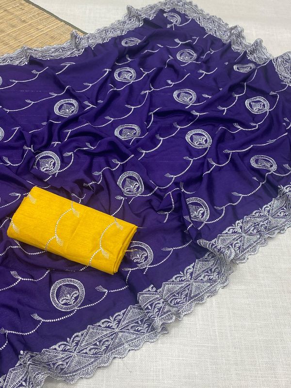 Premium Chinnon Silk Saree with Embroidered Mono Banglori Blouse