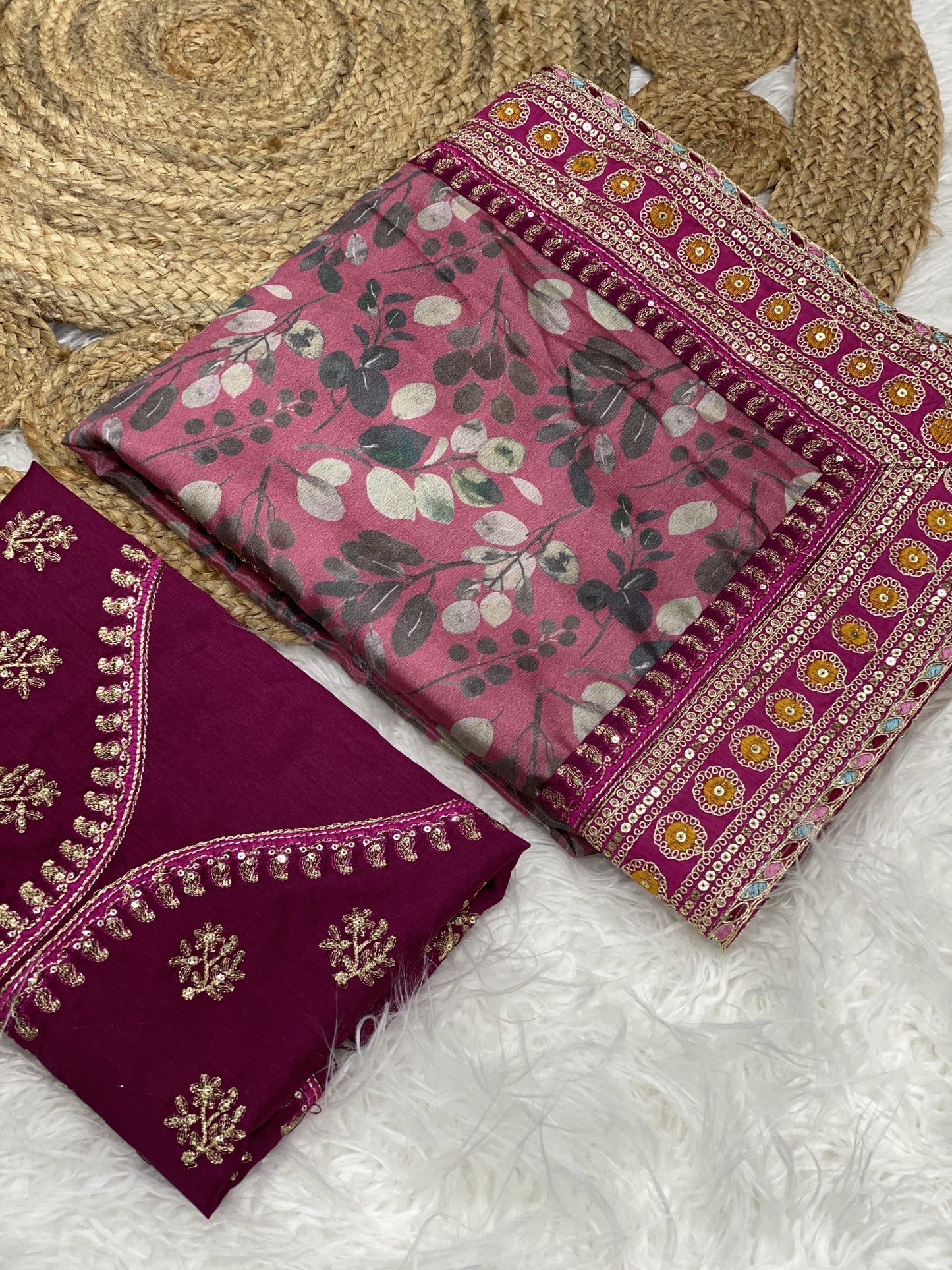 Premium Chinnon Silk Digital Print Saree with Embroidered Blouse