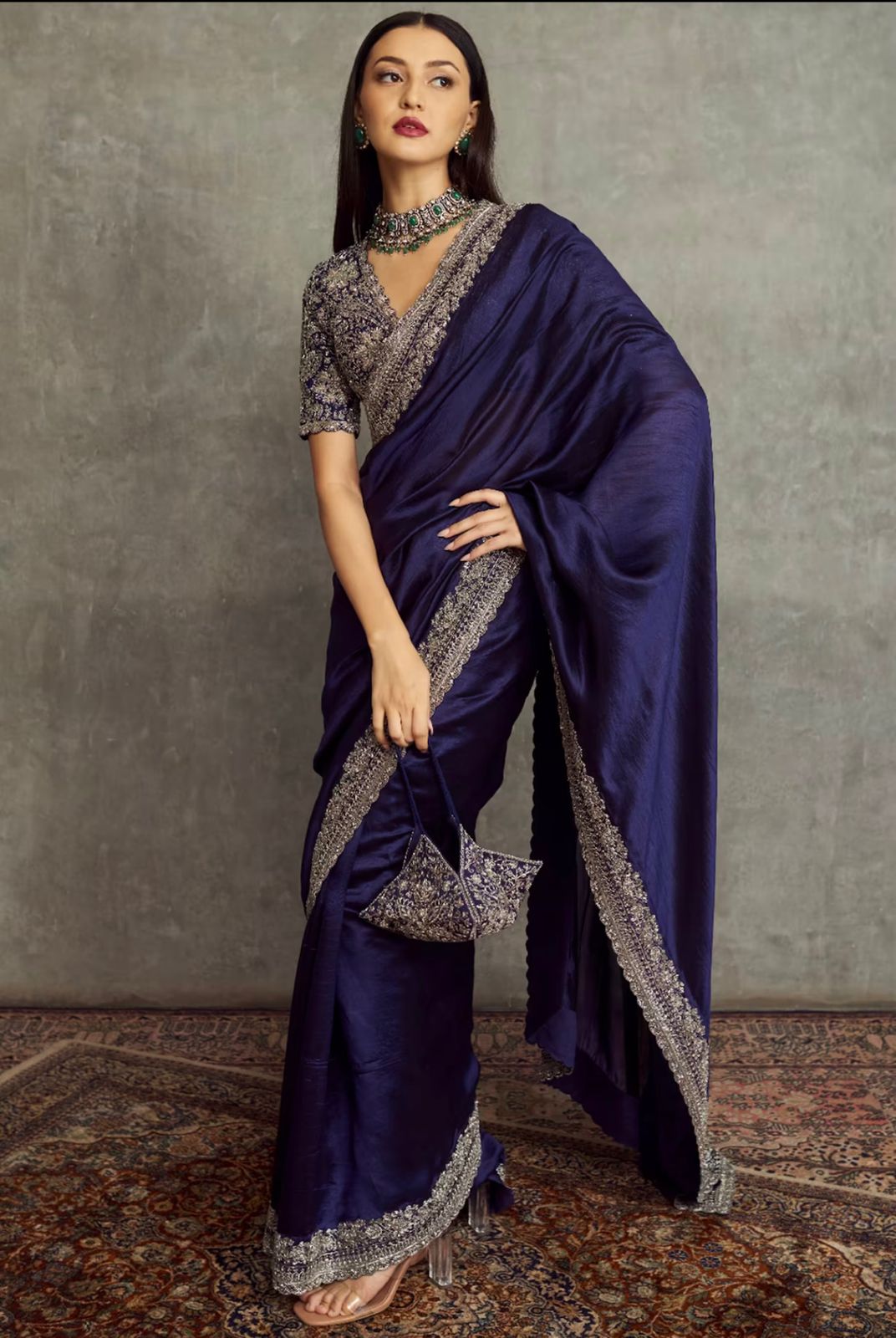 Premium Soft Space Silk Saree with Embroidered Blouse & Matching Purse