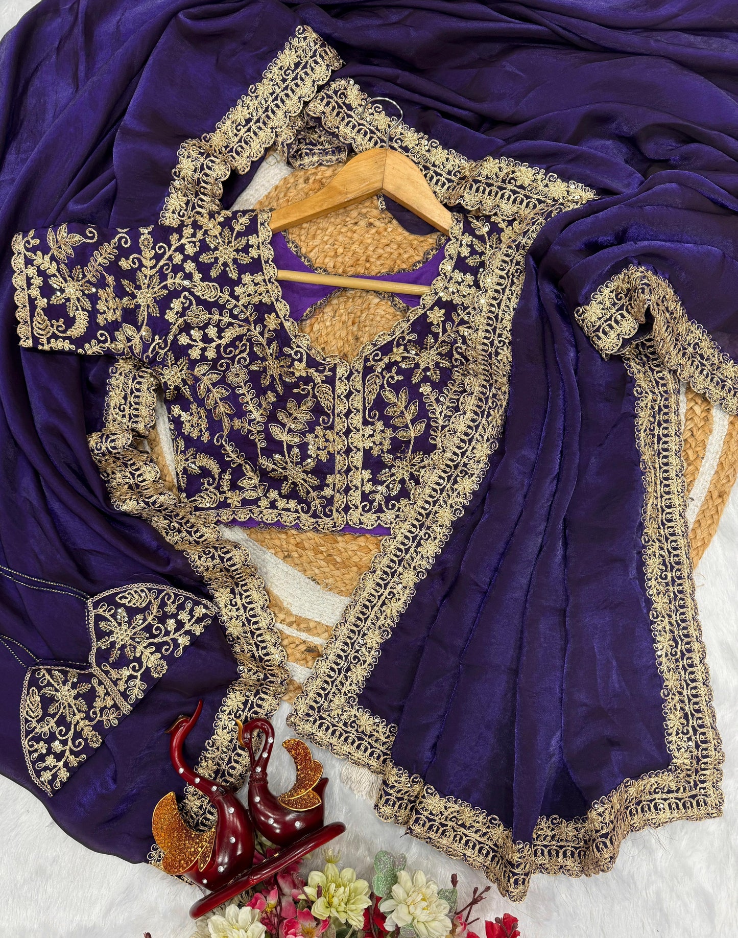 Premium Soft Space Silk Saree with Embroidered Blouse & Matching Purse