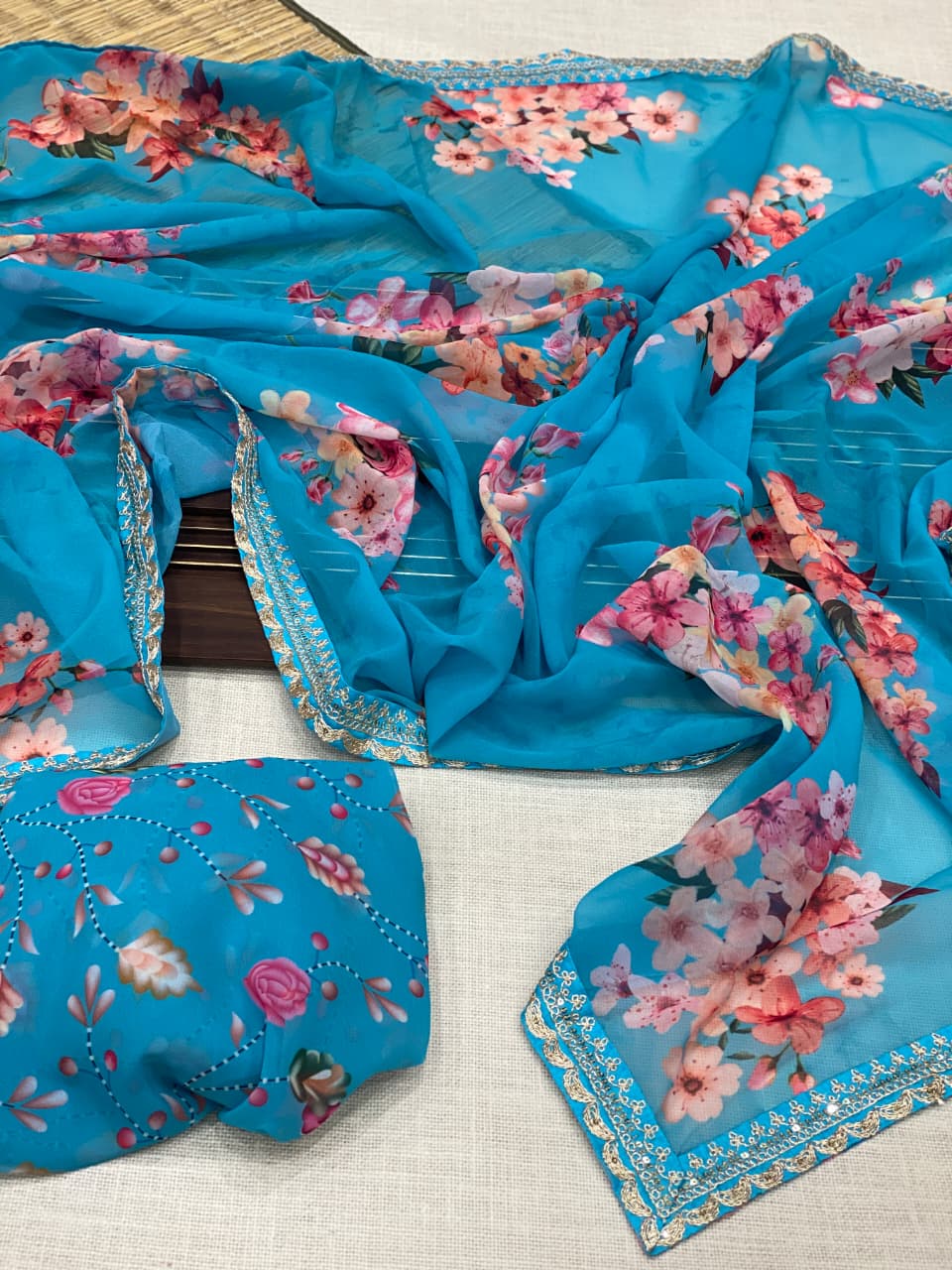 Elegant Georgette Digital Print Saree with Embroidery Border