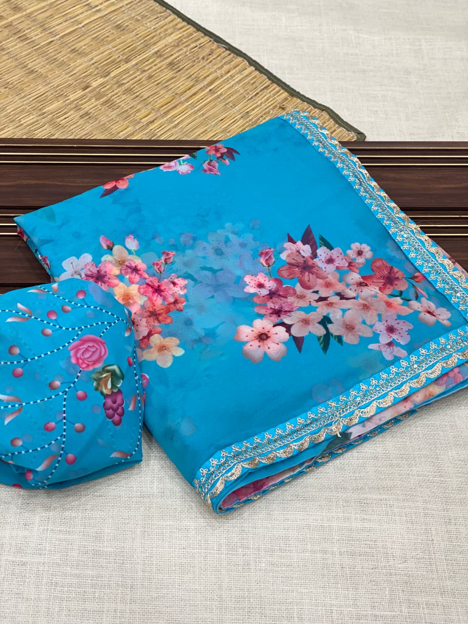 Elegant Georgette Digital Print Saree with Embroidery Border