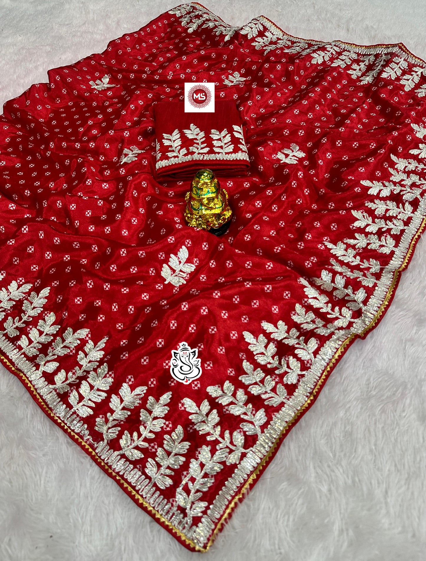 Graceful Bandhani Chinon Silk Saree A Blend of Tradition & Elegance