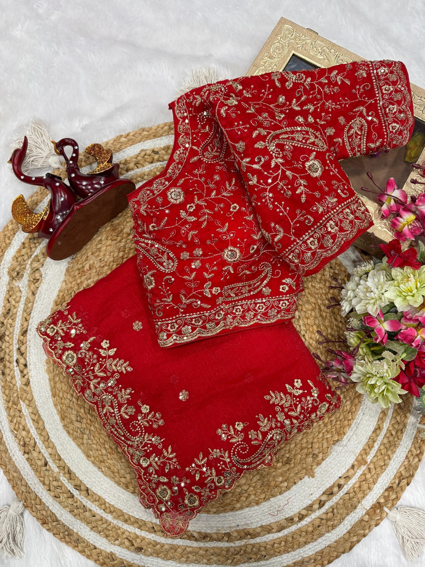 Premium Frendy Chiffon Saree with Heavy Sequins & Zari Embroidery