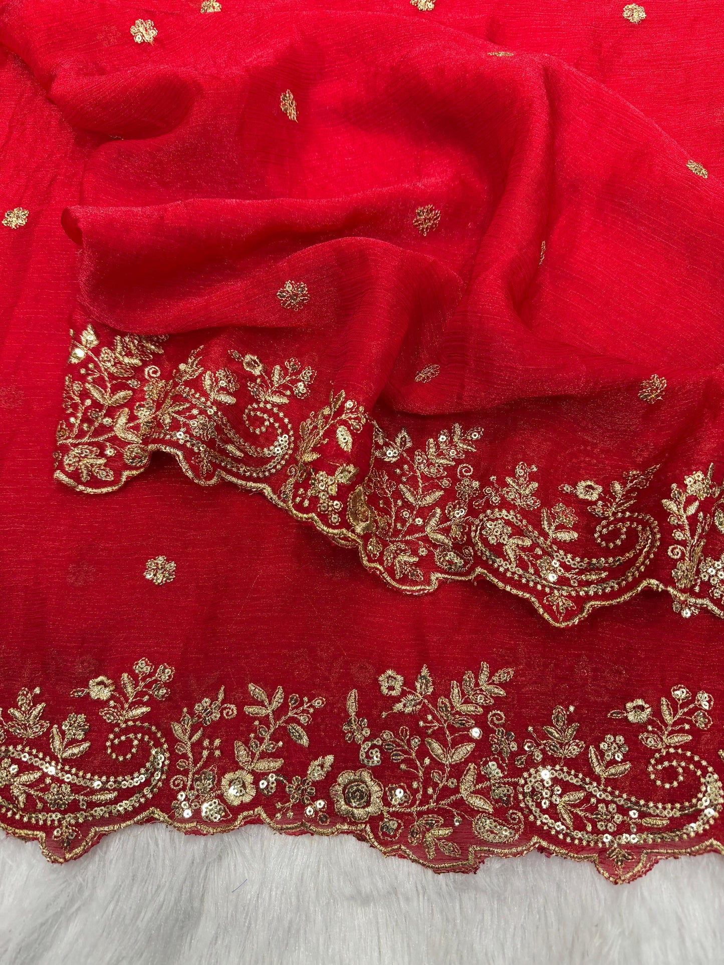 Premium Frendy Chiffon Saree with Heavy Sequins & Zari Embroidery