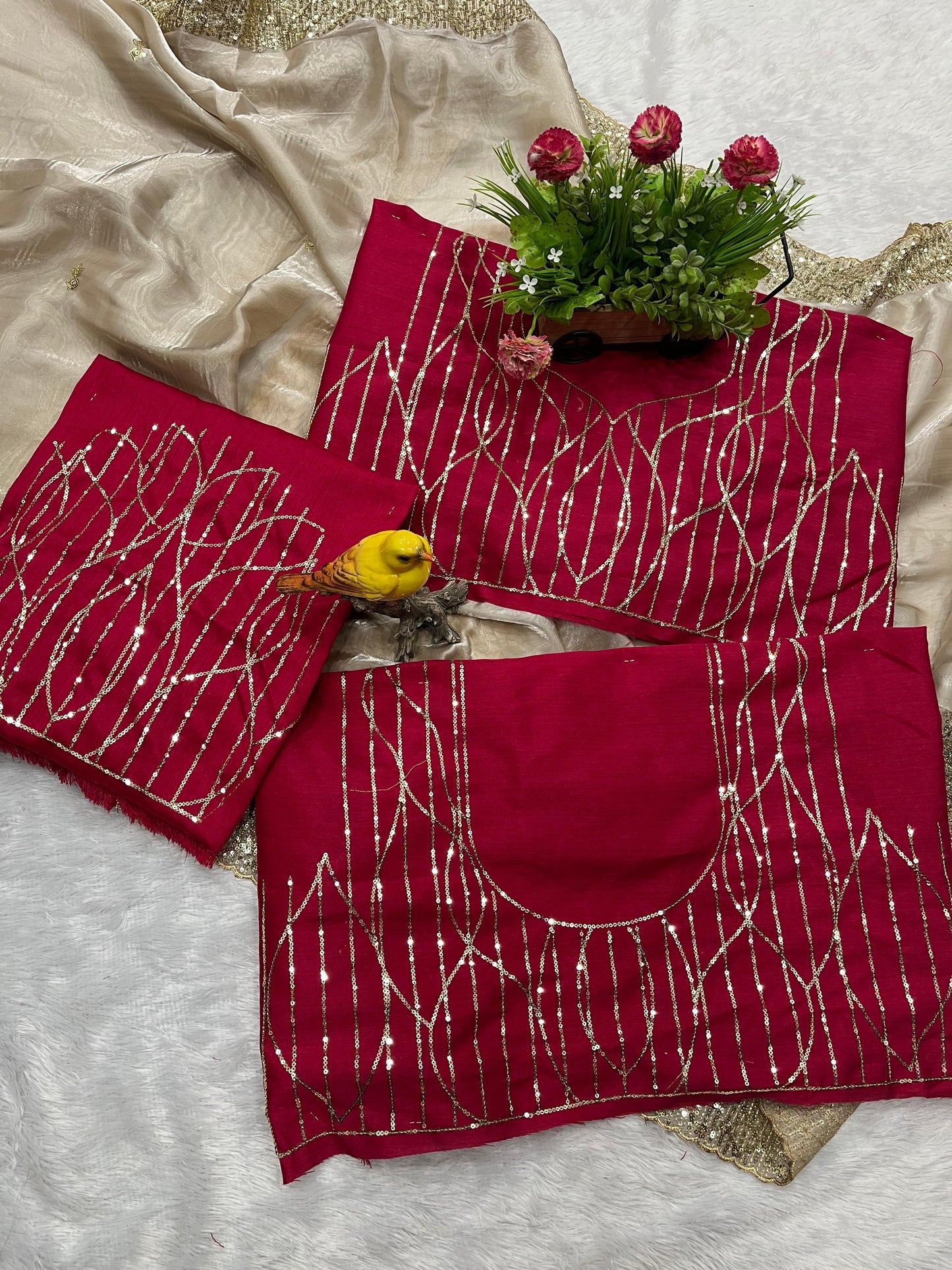 Premium Designer Saree Soft Jimmy Choo Fabric with Sequins Cutwork Border