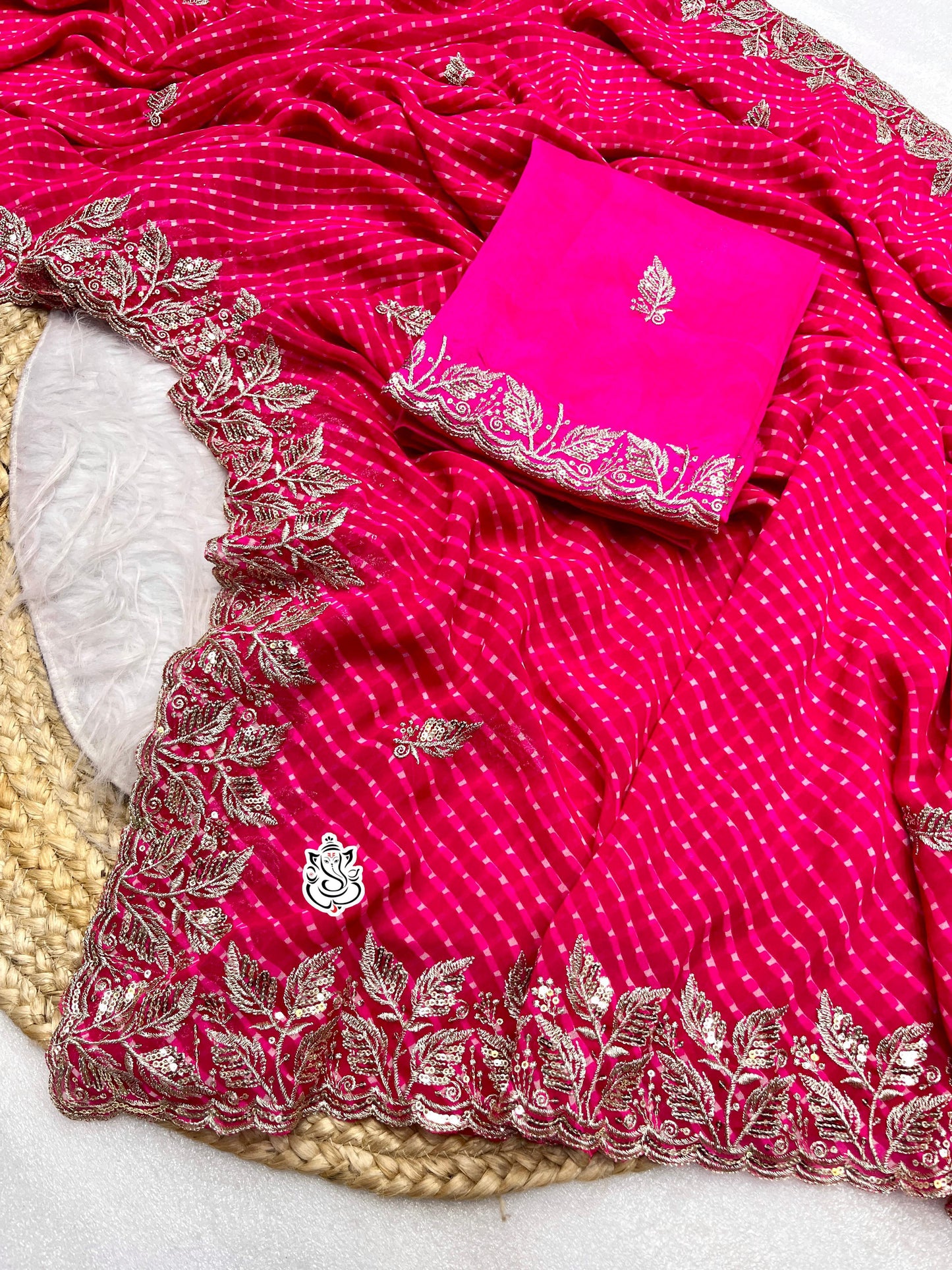 Georgette muthda saree with beautiful c-pallu Embroidery Work