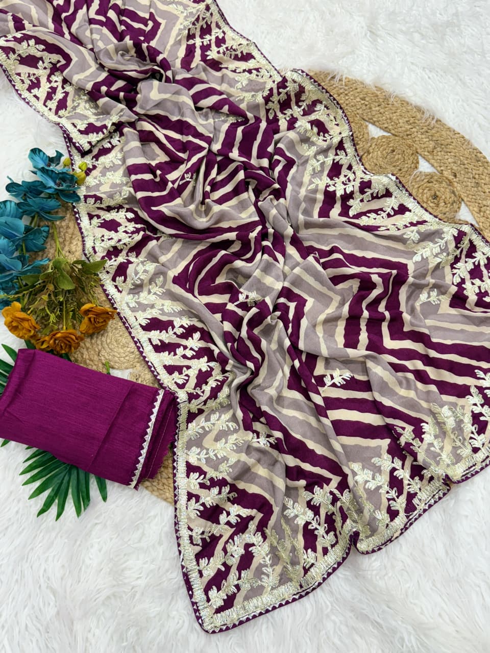 Premium Leheriya Charm Saree in Chinnon Silk
