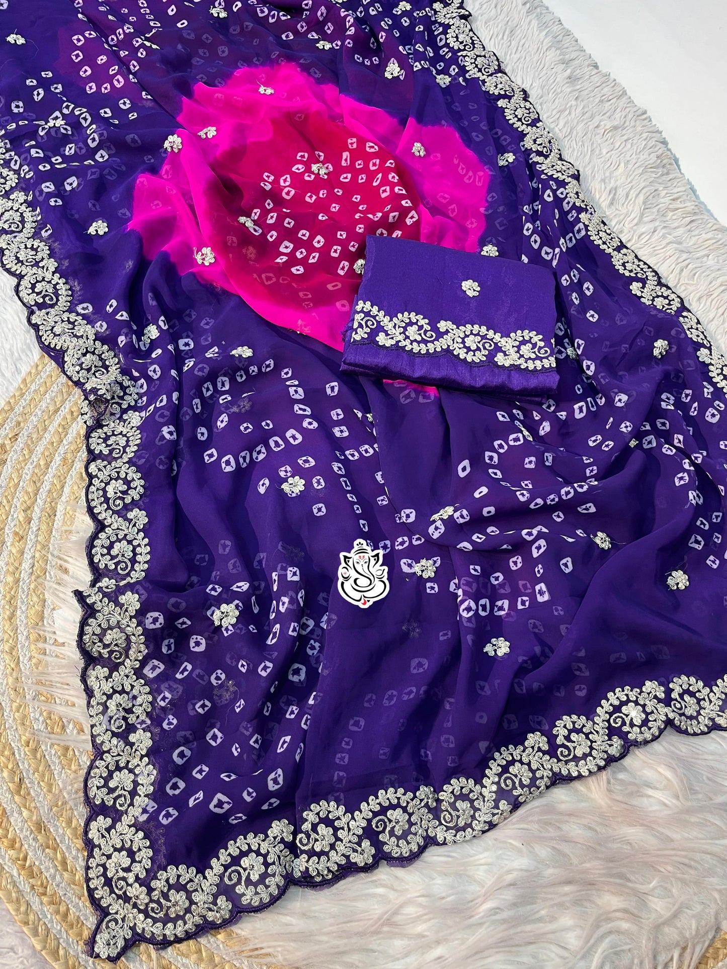 Premium Bandhej Soft C*C Georgette Saree with Pitta & Sequin Work