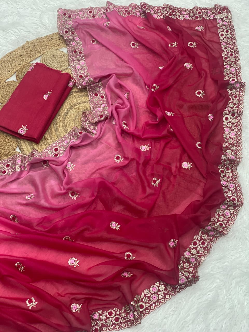 Premium Designer Chocolate Padded Saree with Embroidery & Sequins Work