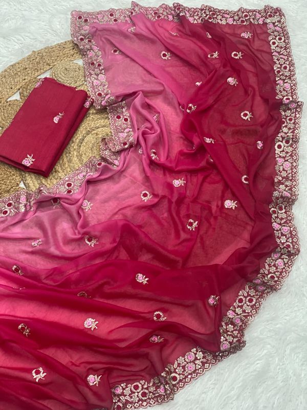 Premium Designer Chocolate Padded Saree with Embroidery & Sequins Work