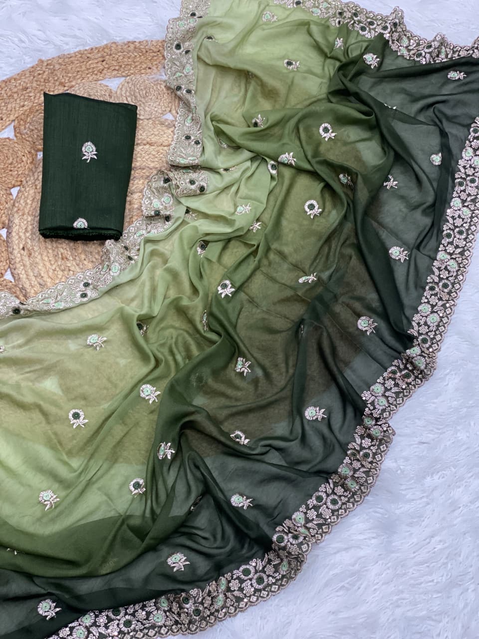 Premium Designer Chocolate Padded Saree with Embroidery & Sequins Work