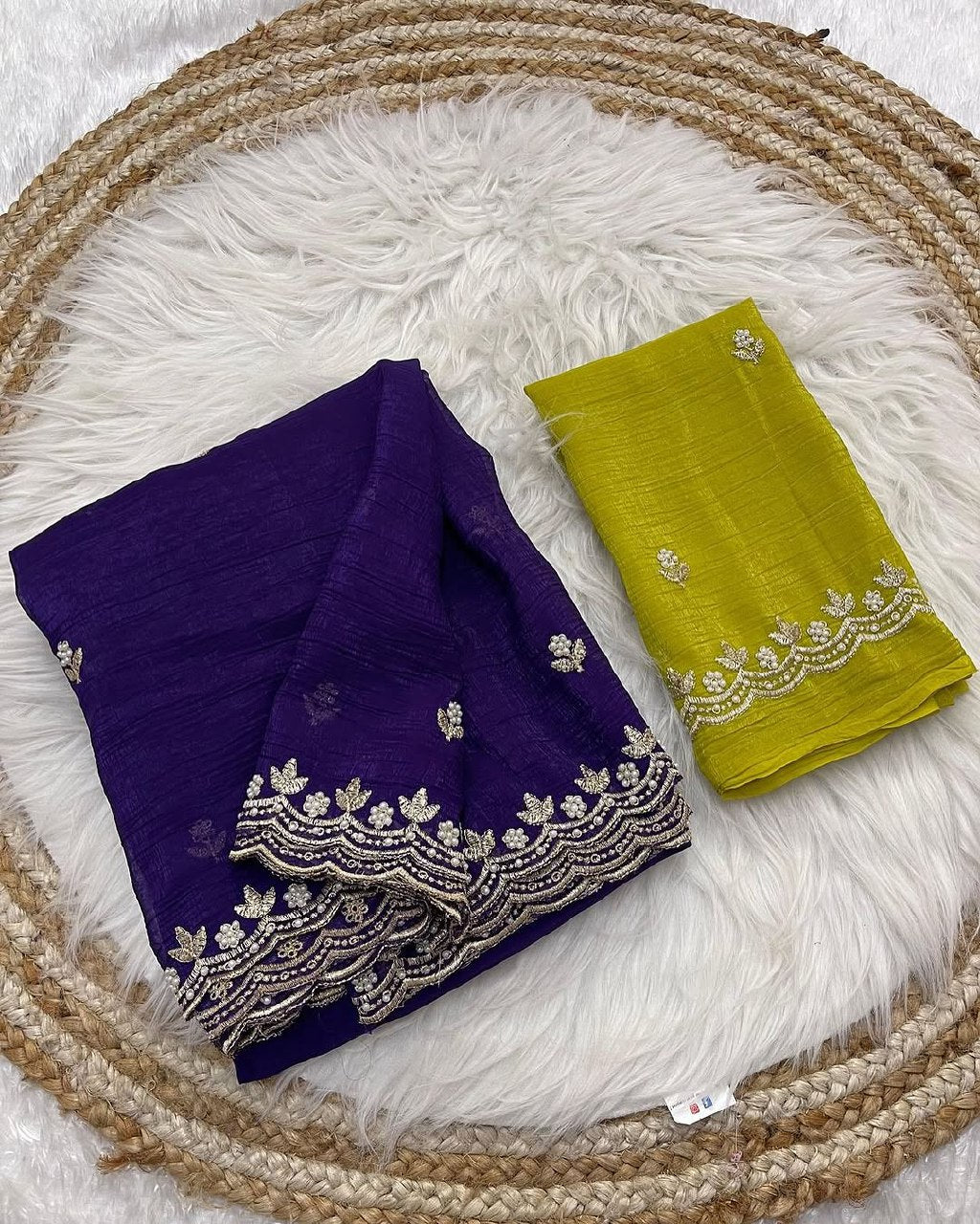 Premium Pure Soft Crunchy Saree with All-Over Handwork & Satin Blouse
