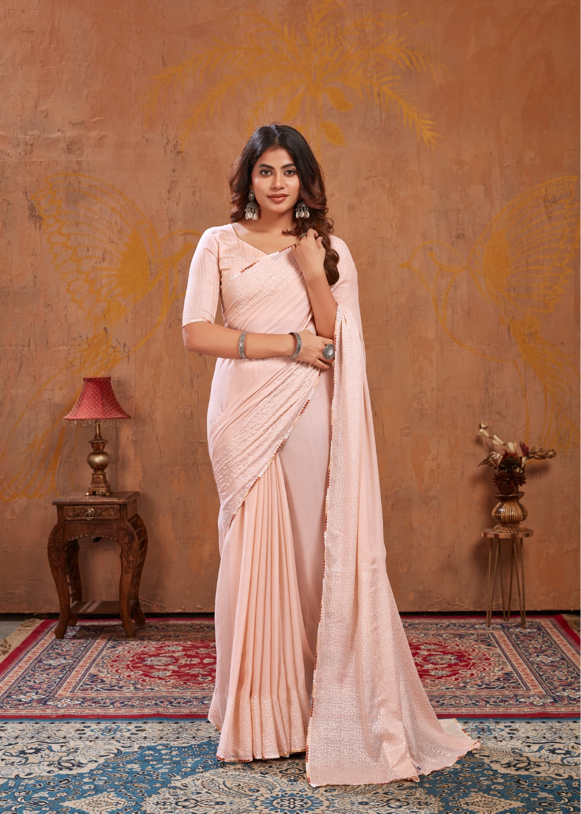 Moss Stitch Foil Saree with Cutwork Border & Fancy Blouse